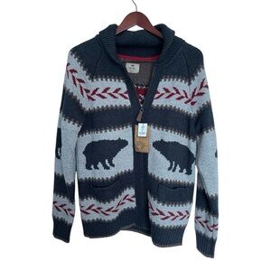 NWT WIND River Gray and Red Zip Up Sweater Nordic Design size medium